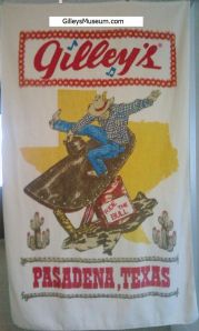Vintage original Gilley's Pasadena, TX beach towel.